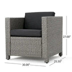 Ensemble de 4 fauteuils d'extérieur Elza, en rotin tressé, assise gris anthracite