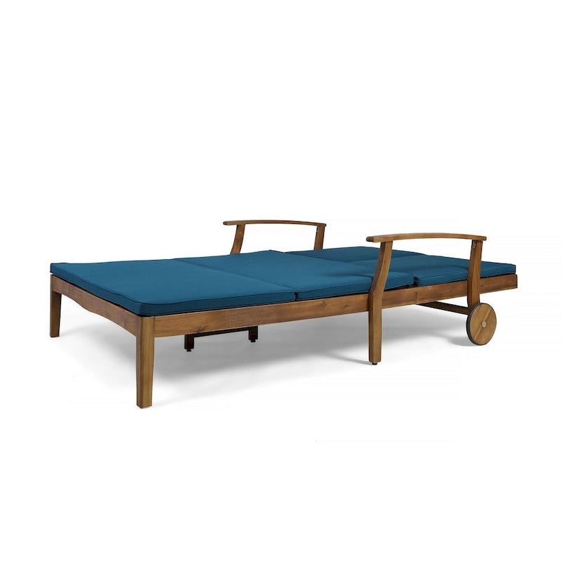 Lit-méridienne double Hoye, extérieur, 200 cm, bois d'acacia