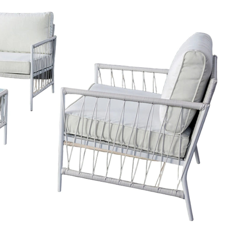 Ensemble de patio Hema 4 pièces avec 2 chaises, table et canapé, tissu blanc, métal