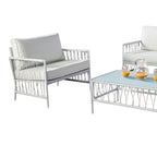 Ensemble de patio Hema 4 pièces avec 2 chaises, table et canapé, tissu blanc, métal