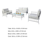 Ensemble de patio Hema 4 pièces avec 2 chaises, table et canapé, tissu blanc, métal