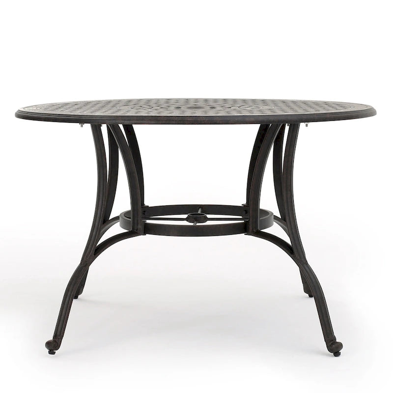 Table de jardin ronde Simon, 119 cm (47 pouces), structure en métal coulé finition bronze