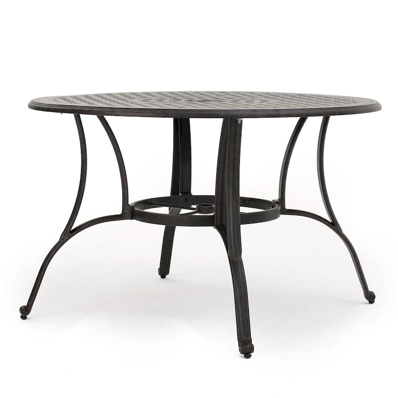 Table de jardin ronde Simon, 119 cm (47 pouces), structure en métal coulé finition bronze