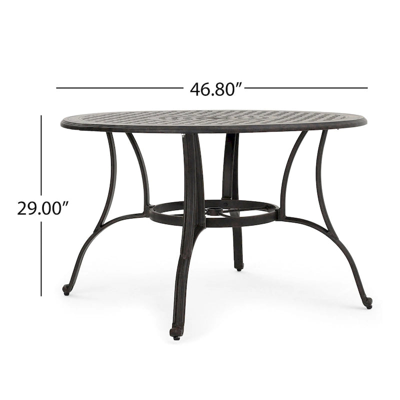 Table de jardin ronde Simon, 119 cm (47 pouces), structure en métal coulé finition bronze