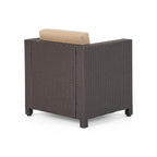 Ensemble de 4 fauteuils d'extérieur Elza, en rotin synthétique marron et beige.