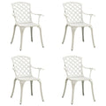 Outdoor Patio Chair Set of 4, Cutout Backrests, White Aluminum Metal