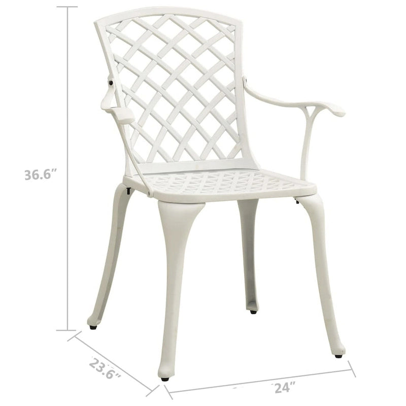 Ensemble de 4 chaises de patio d'extérieur, dossiers ajourés, métal aluminium blanc