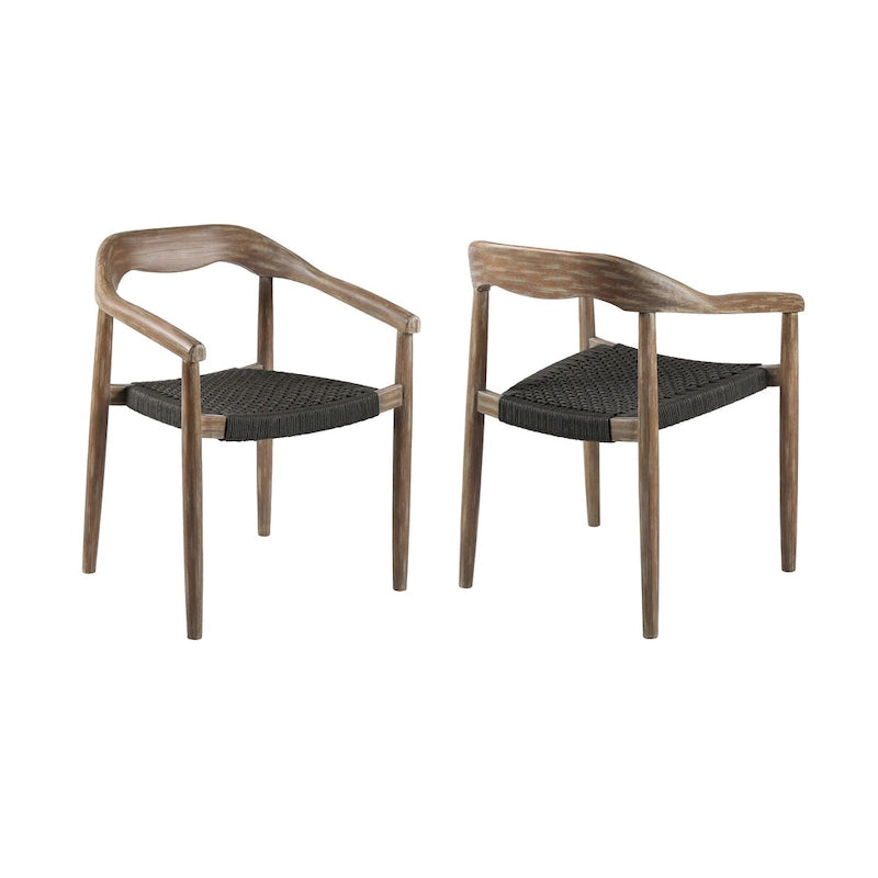 Ensemble de deux chaises de salle à manger d'extérieur en bois massif noir et naturel de 22 pouces