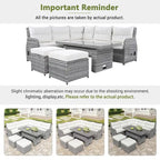Ensemble de canapé d'angle 6 pièces pour patio, ensemble de meubles d'extérieur en rotin avec table réglable, tables d'appoint extensibles et deux poufs