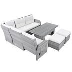 Ensemble de canapé d'angle 6 pièces pour patio, ensemble de meubles d'extérieur en rotin avec table réglable, tables d'appoint extensibles et deux poufs