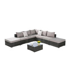 Ensemble de canapé d'angle d'extérieur 8 pièces, ensemble de mobilier de conversation en résine tressée résistante aux intempéries avec table basse et 2 coussins