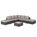 Ensemble de canapé d'angle d'extérieur 8 pièces, ensemble de mobilier de conversation en résine tressée résistante aux intempéries avec table basse et 2 coussins