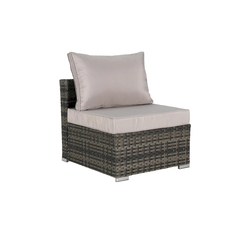 Ensemble de canapé d'angle d'extérieur 8 pièces, ensemble de mobilier de conversation en résine tressée résistante aux intempéries avec table basse et 2 coussins