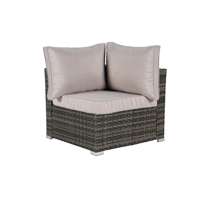 Ensemble de canapé d'angle d'extérieur 8 pièces, ensemble de mobilier de conversation en résine tressée résistante aux intempéries avec table basse et 2 coussins