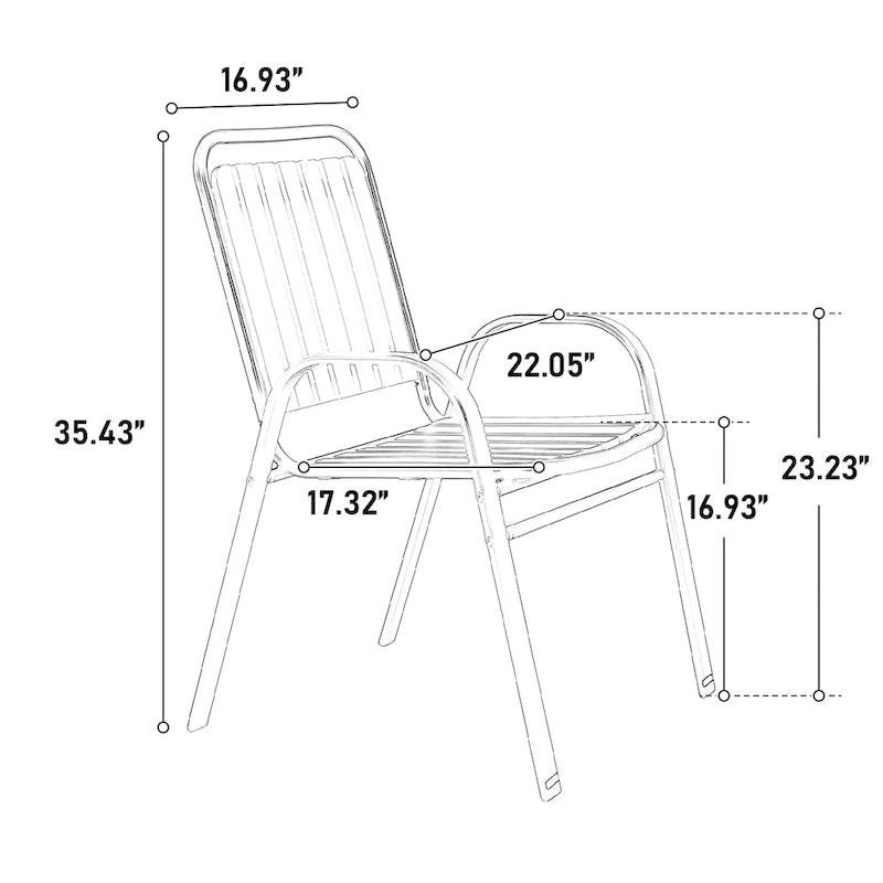 Ensemble de salle à manger d'extérieur 7 pièces comprenant une table rectangulaire en acier et 6 chaises.