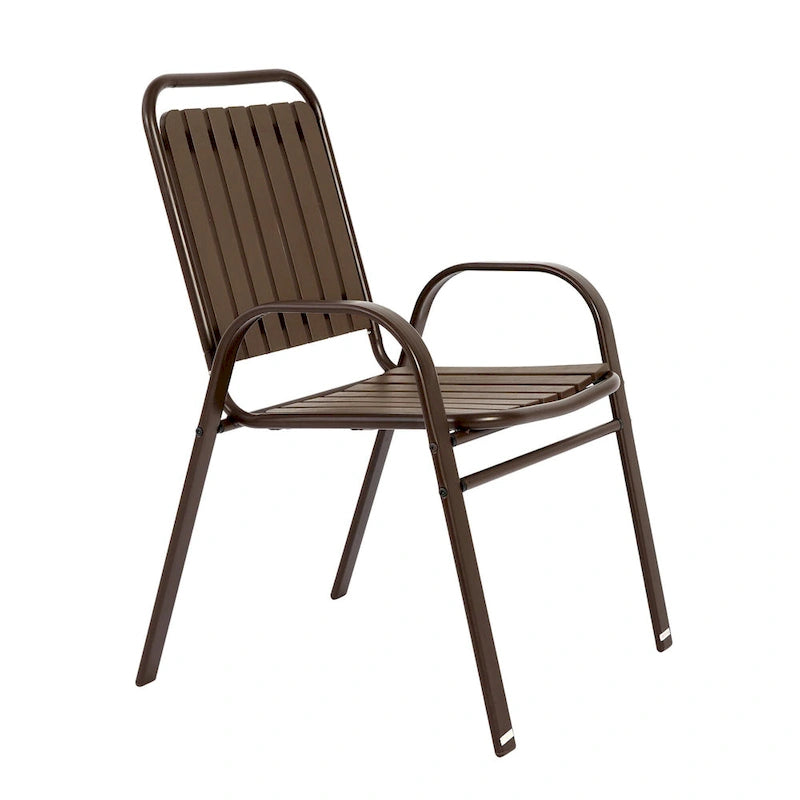 Ensemble de salle à manger d'extérieur 7 pièces comprenant une table rectangulaire en acier et 6 chaises.