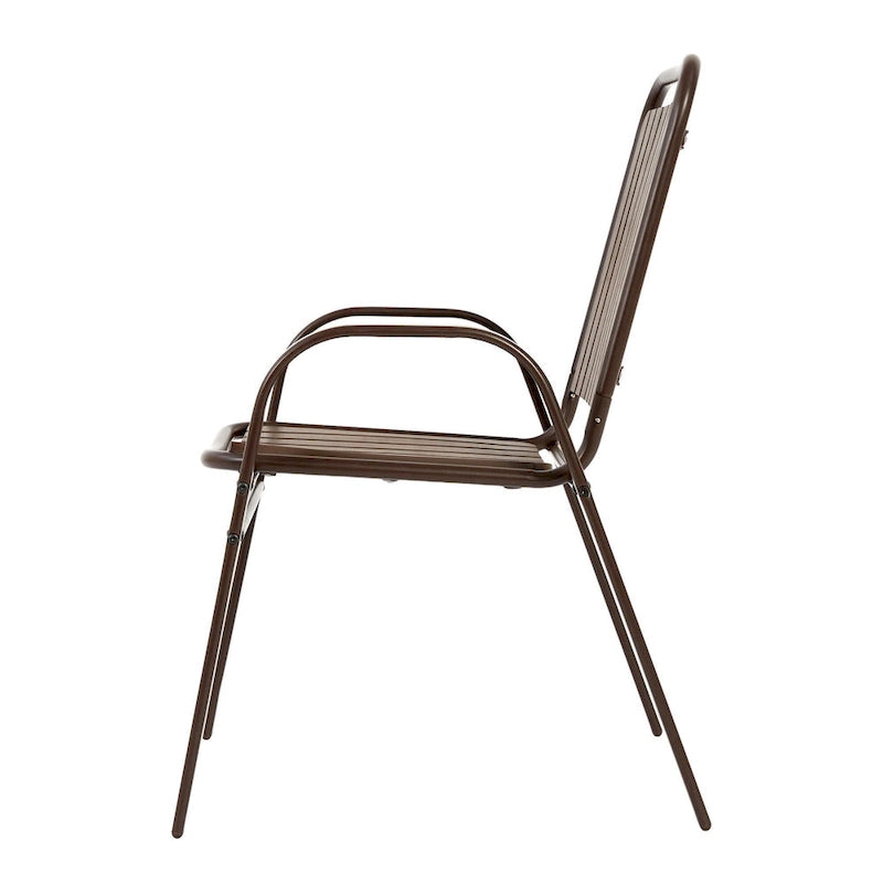 Ensemble de salle à manger d'extérieur 7 pièces comprenant une table rectangulaire en acier et 6 chaises.