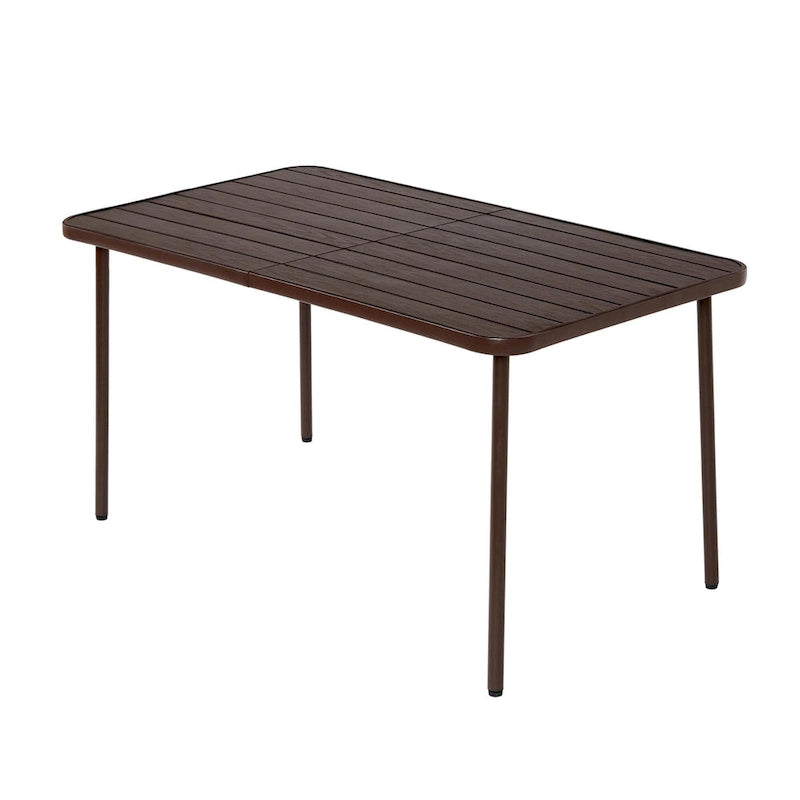 Ensemble de salle à manger d'extérieur 7 pièces comprenant une table rectangulaire en acier et 6 chaises.