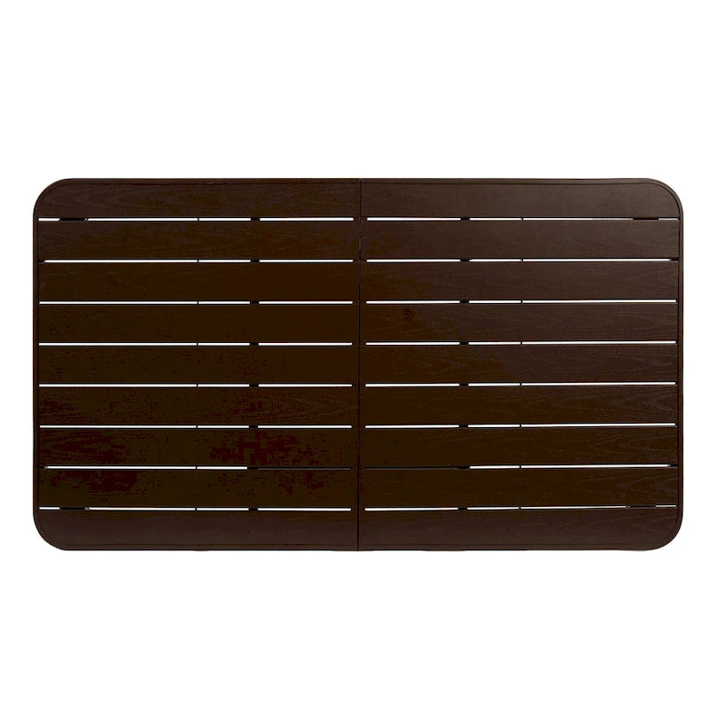 Ensemble de salle à manger d'extérieur 7 pièces comprenant une table rectangulaire en acier et 6 chaises.