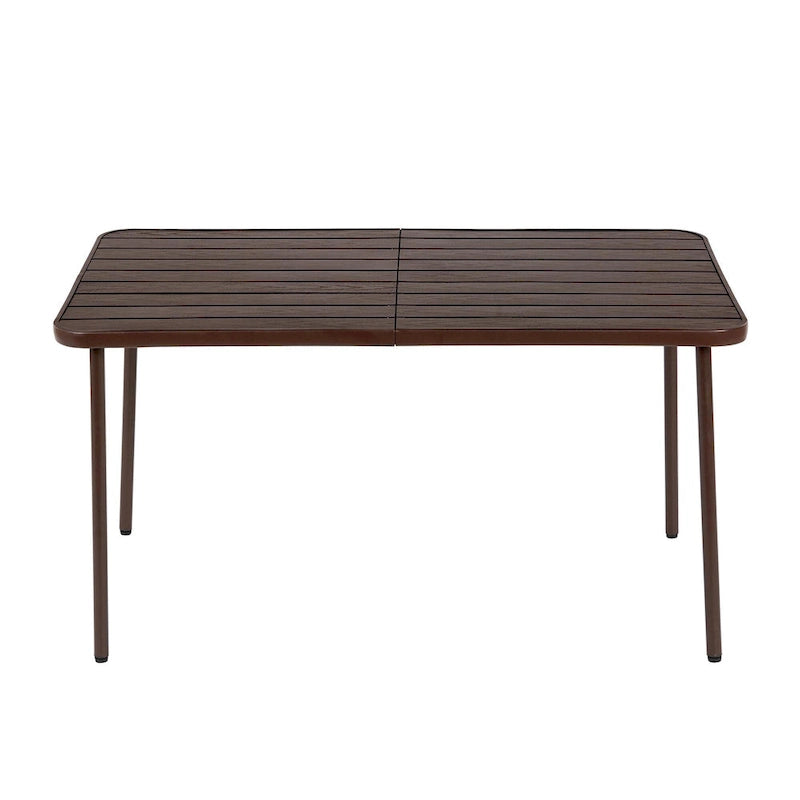 Ensemble de salle à manger d'extérieur 7 pièces comprenant une table rectangulaire en acier et 6 chaises.