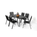 Ensemble de salle à manger d'extérieur 7 pièces comprenant une table rectangulaire en acier et 6 chaises.