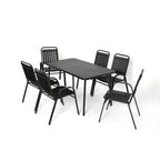 Ensemble de salle à manger d'extérieur 7 pièces comprenant une table rectangulaire en acier et 6 chaises.