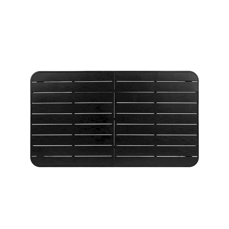 Ensemble de salle à manger d'extérieur 7 pièces comprenant une table rectangulaire en acier et 6 chaises.