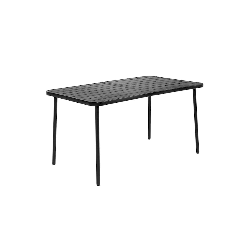 Ensemble de salle à manger d'extérieur 7 pièces comprenant une table rectangulaire en acier et 6 chaises.