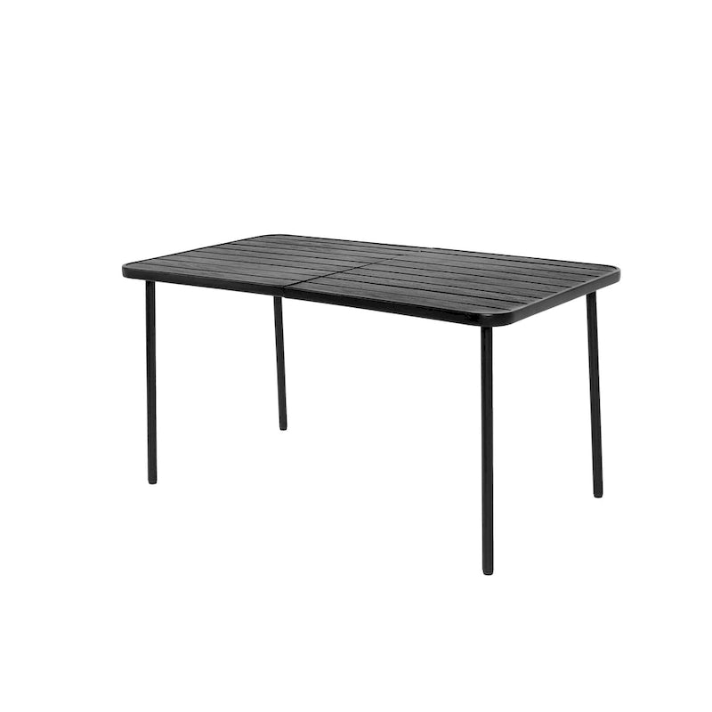 Ensemble de salle à manger d'extérieur 7 pièces comprenant une table rectangulaire en acier et 6 chaises.