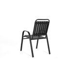 Ensemble de salle à manger d'extérieur 7 pièces comprenant une table rectangulaire en acier et 6 chaises.