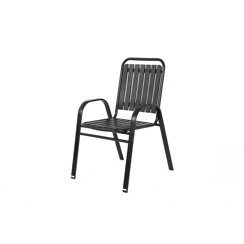 Ensemble de salle à manger d'extérieur 7 pièces comprenant une table rectangulaire en acier et 6 chaises.