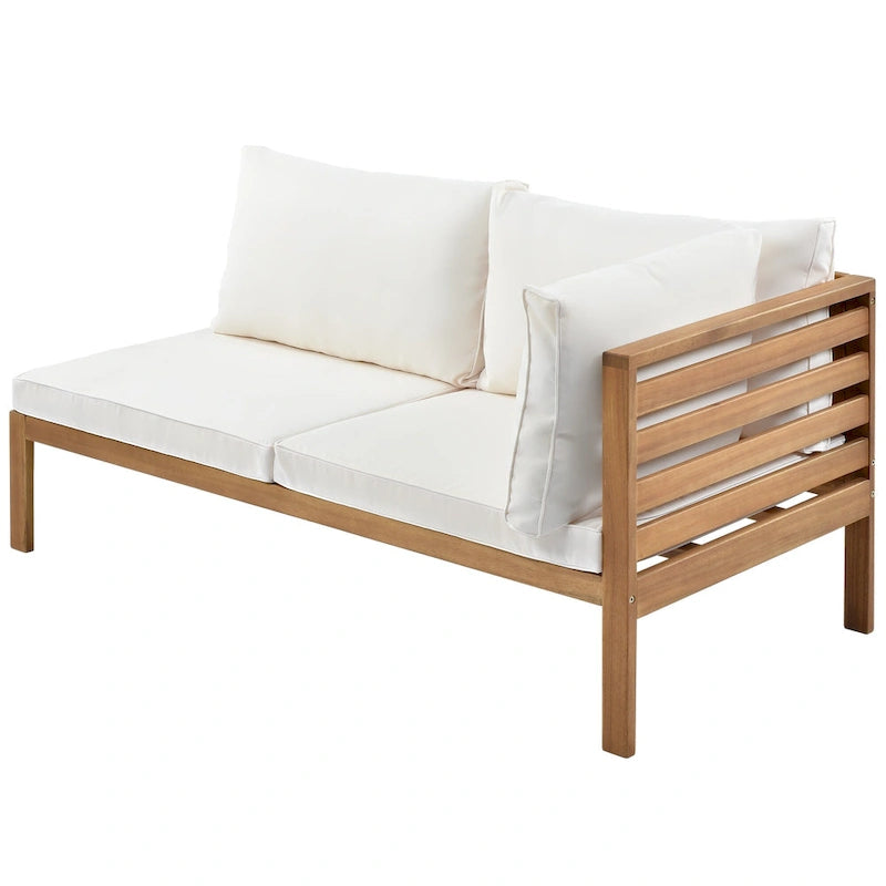 Ensemble de mobilier de jardin 4 pièces, comprenant un salon de jardin modulable avec table basse, un canapé deux places et un canapé d'angle.