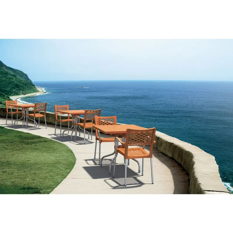 Table de salle à manger pliante carrée de patio orange et argent 31