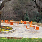 Table de salle à manger pliante carrée de patio orange et argent 31