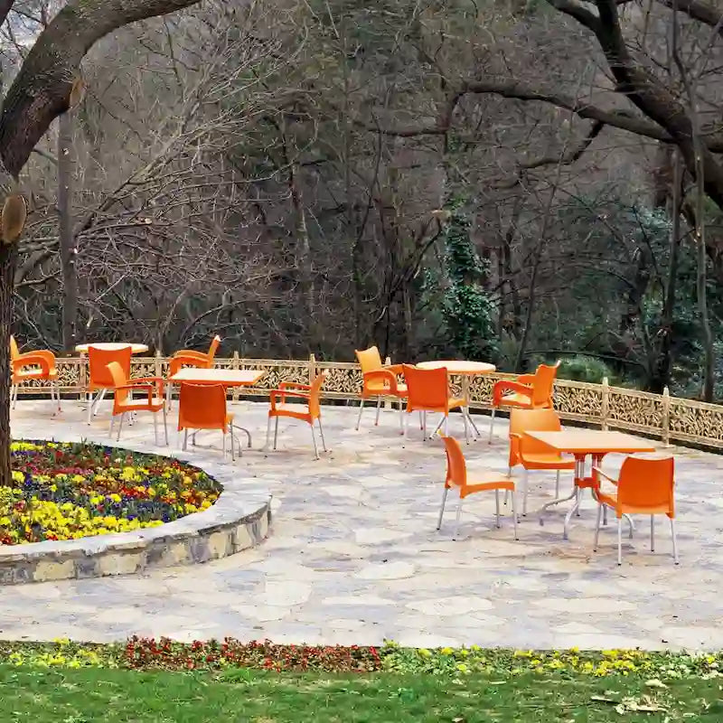 Table de salle à manger pliante carrée de patio orange et argent 31