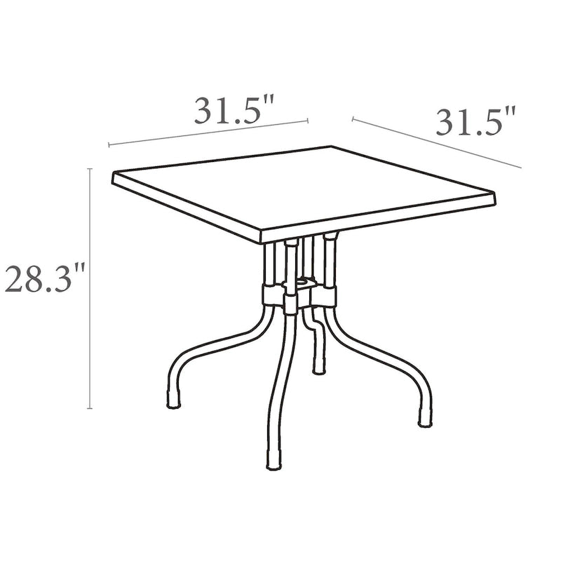 Table de salle à manger pliante carrée de patio orange et argent 31