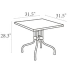 Table de salle à manger pliante carrée de patio orange et argent 31
