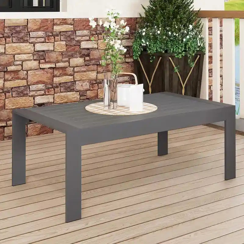 Aluminum Outdoor Coffee Table, Modern Coffee Table for Outside, Rectangle Patio Coffee Table-Gray