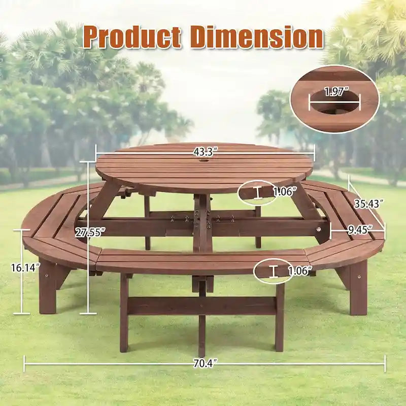 Table de pique-nique extérieure en bois pour plusieurs personnes avec diverses caractéristiques