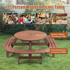 Table de pique-nique extérieure en bois pour plusieurs personnes avec diverses caractéristiques