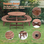 Table de pique-nique extérieure en bois pour plusieurs personnes avec diverses caractéristiques