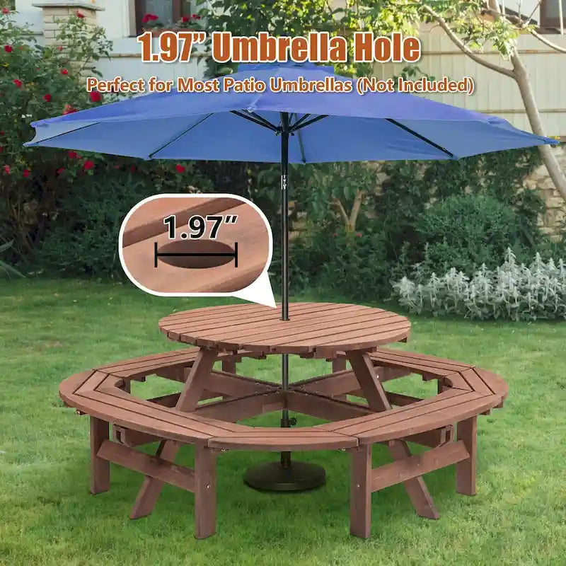 Table de pique-nique extérieure en bois pour plusieurs personnes avec diverses caractéristiques