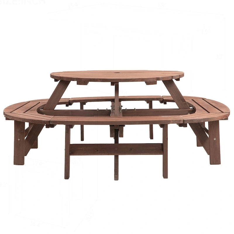 Table de pique-nique extérieure en bois pour plusieurs personnes avec diverses caractéristiques