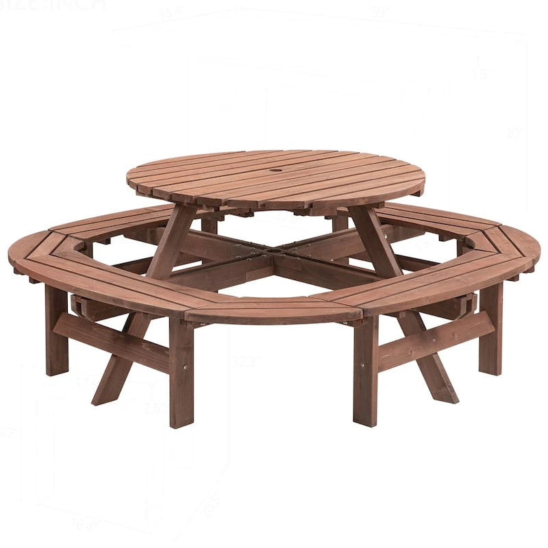 Table de pique-nique extérieure en bois pour plusieurs personnes avec diverses caractéristiques