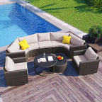 9-Pieces Outdoor Patio Rattan Furniture Set Sectional Conversation