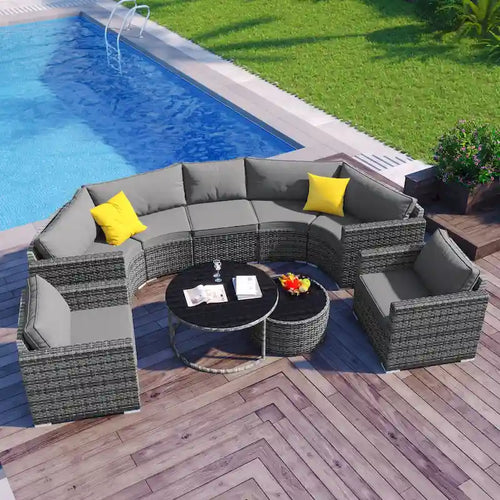 Ensemble de mobilier de jardin en rotin 9 pièces, sectionnel et conversation