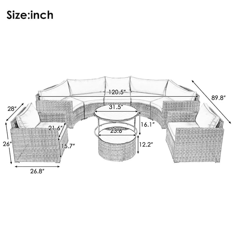 Ensemble de mobilier de jardin en rotin 9 pièces, sectionnel et conversation