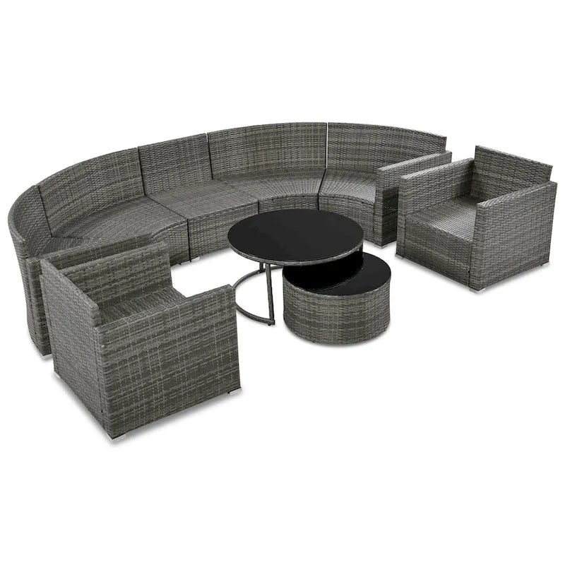 Ensemble de mobilier de jardin en rotin 9 pièces, sectionnel et conversation