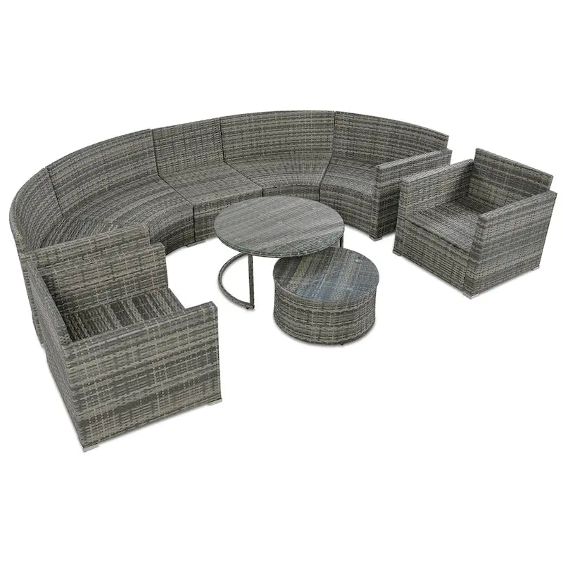 Ensemble de mobilier de jardin en rotin 9 pièces, sectionnel et conversation