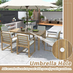 Ensemble de salle à manger d'extérieur 7 pièces, comprenant une table et 6 chaises avec coussins amovibles, idéal pour terrasse et jardin.
